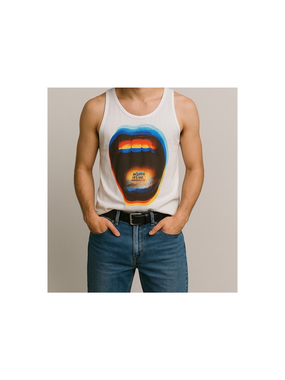MS MR Band Trippy Mouth Tank Top Shirt Size S Unisex Indie American Apparel